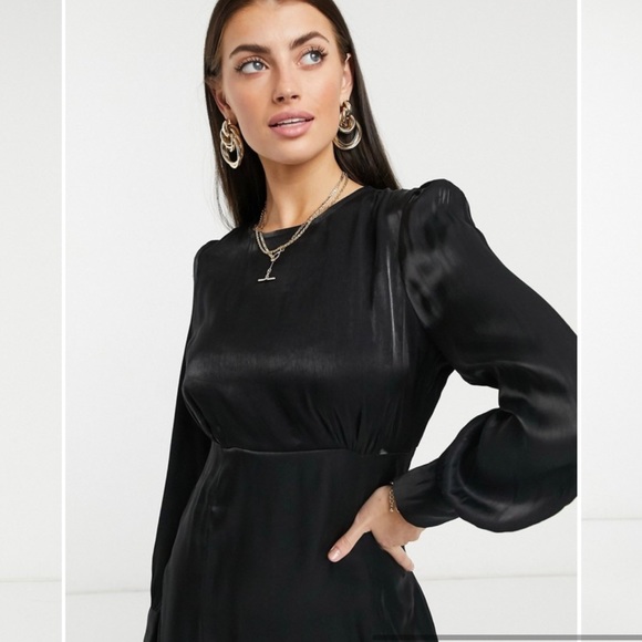 Y.A.S Shine silky lace trim mini dress in black SZ XL - Picture 3 of 11